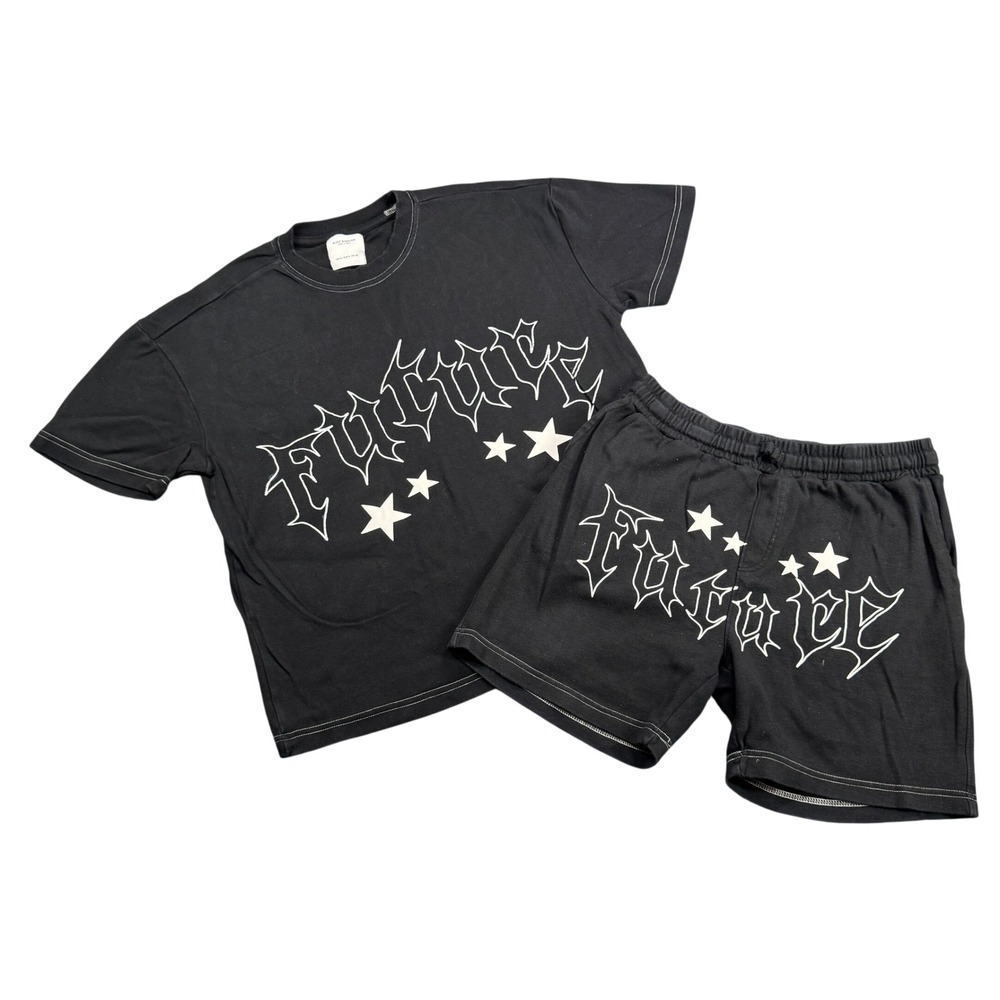Riot Empire 2 Piece Short Set Womens Medium Black Future Graphic Streetwear